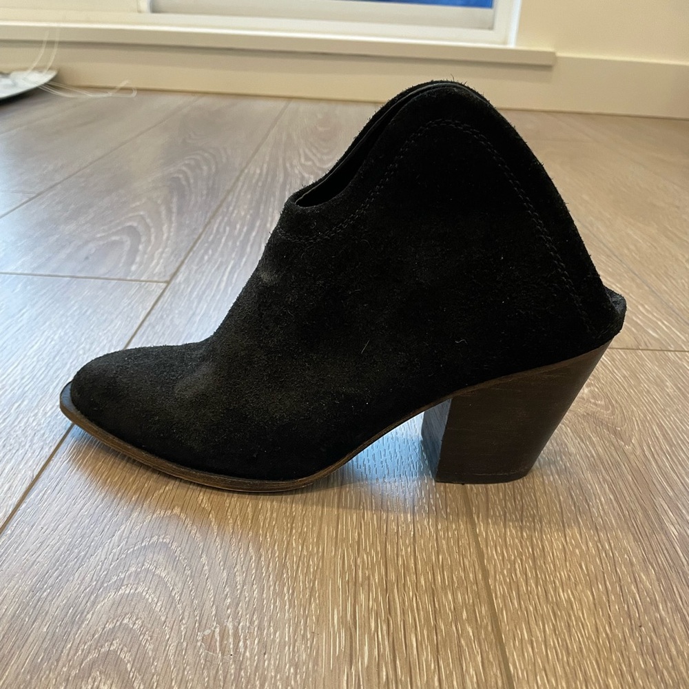 Black suede Chinese Laundry heeled mules